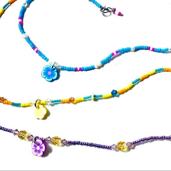 Handmade Yellow Aqua Orange Tropical Flower Anklet - Picture 4 of 7